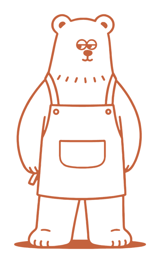 the here. coffee mascot holding your order